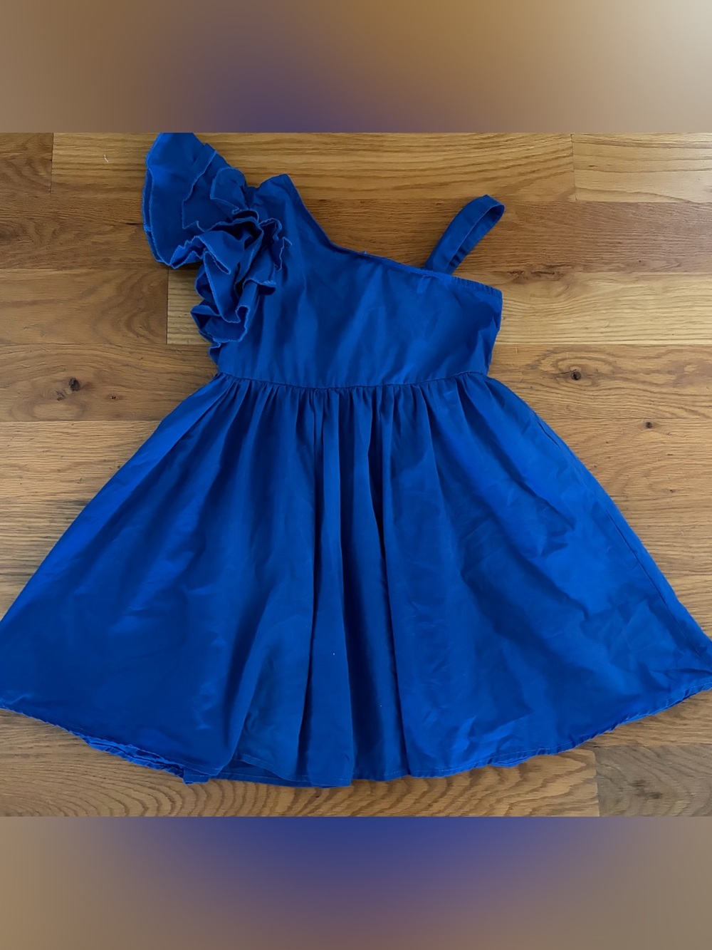 Girls One-Shoulder Ruffle Party Dress - Royal Blue